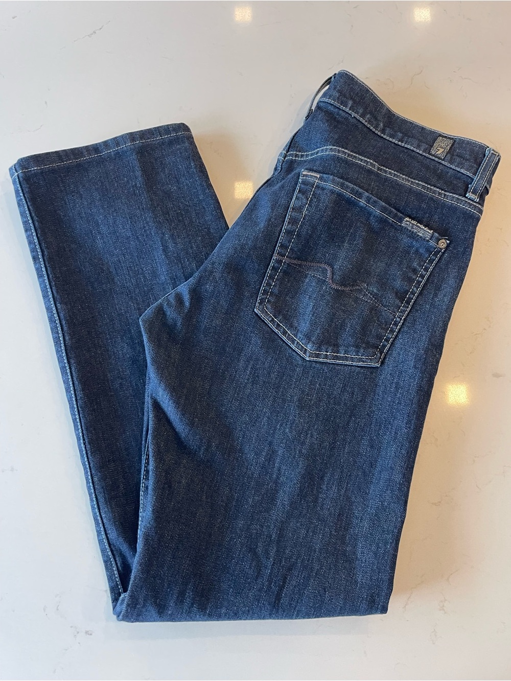7 For All Mankind Men’s Slim Straight Jeans in Dark Blue
